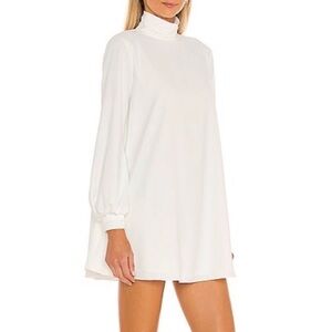 Amanda Uprichard Long Sleeve Fleurette Mini Dress S Ivory Pleated Turtleneck